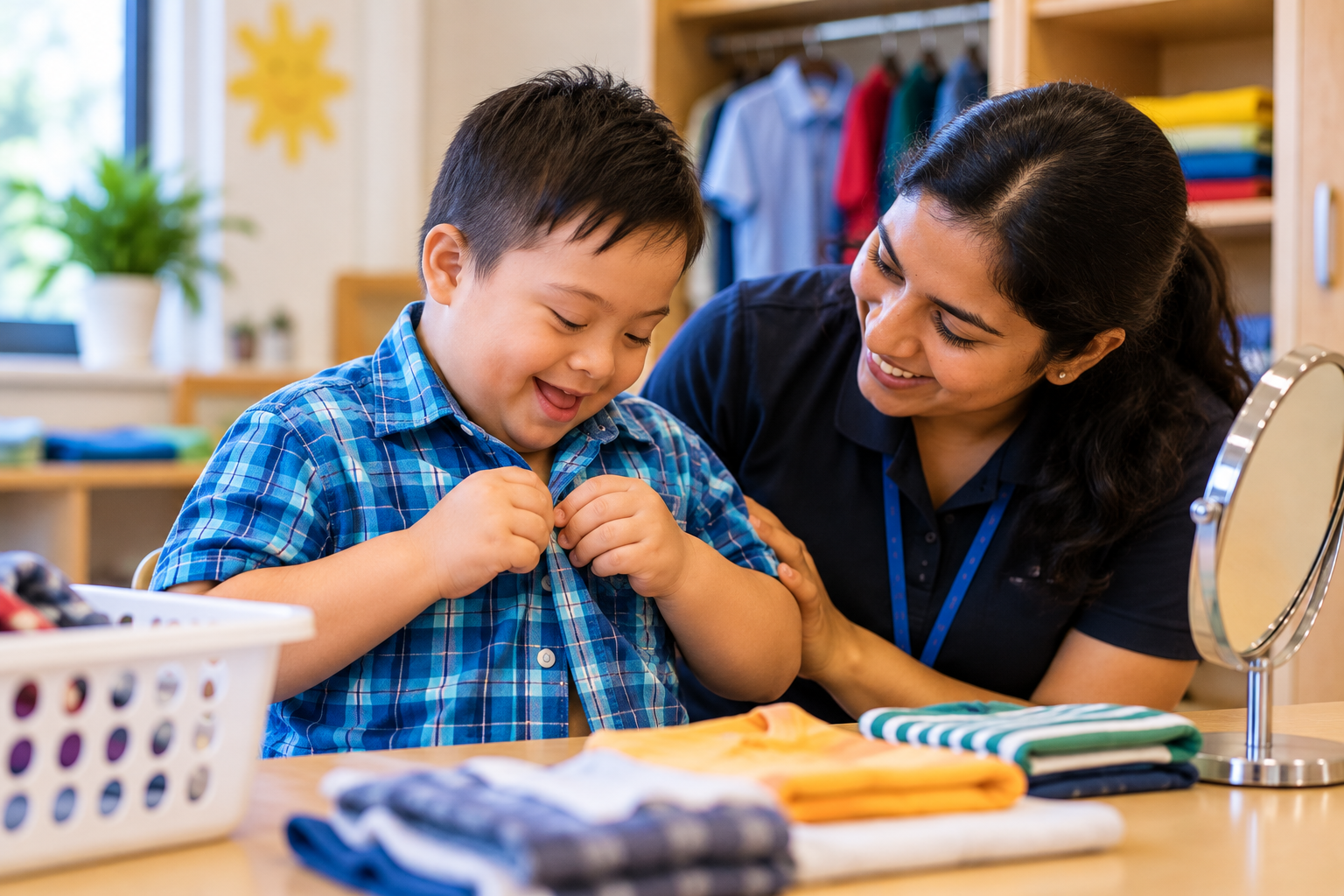 Child learning daily life skills
