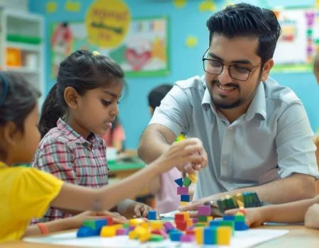 Child learning household skills